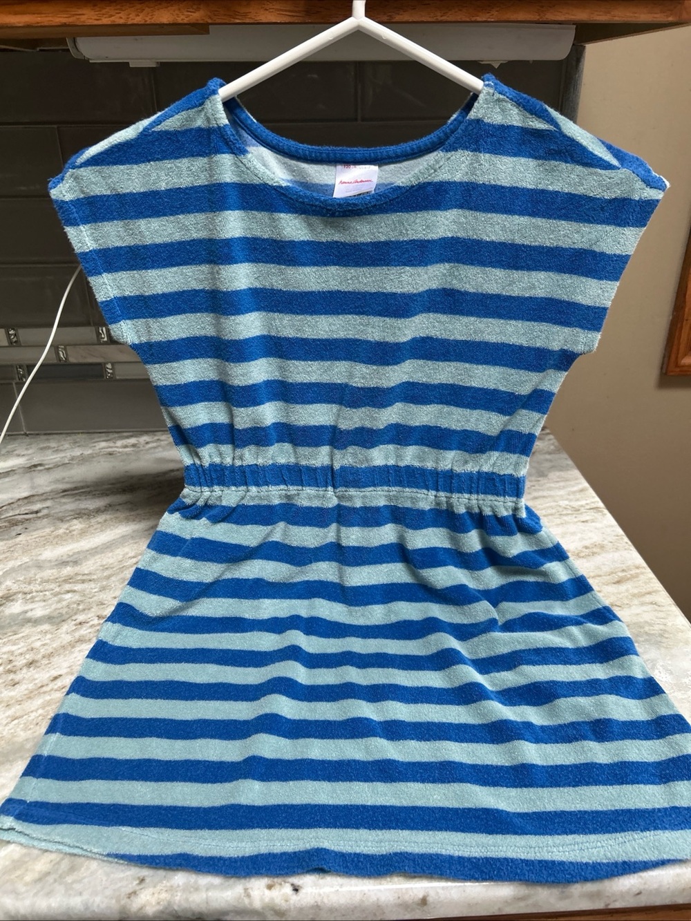 Hanna Andersson Girls Blue Striped Terry Cloth Beach Coverup Size 7 or orange 8
